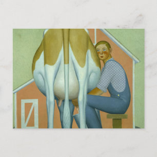 Pojke mjölkar en ko, 1932 av Grant Wood Vykort