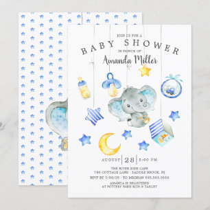 Pojke Mobile Elephant Baby Shower Inbjudningar