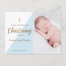 Pojke Modern Blue Photo Christening Tack