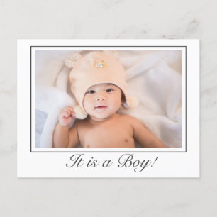Pojke Modern minimal foto Birth Typography Meddelande Vykort