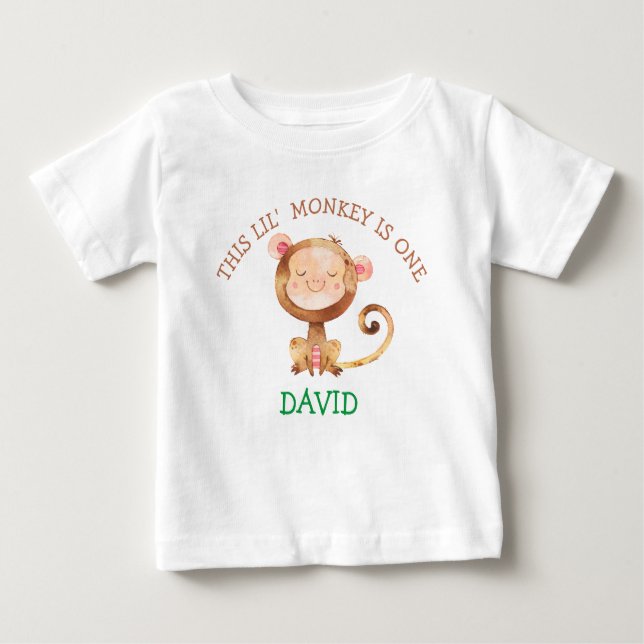 Pojke Monkey First Birthday Little Monkey T Shirt (Framsida)