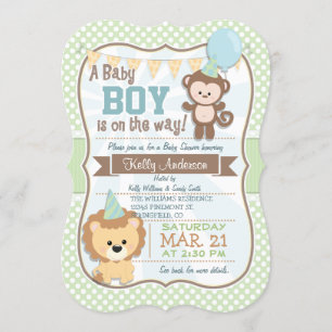 Pojke Monkey & Lejon, Pastel Baby Shower Inbjudan