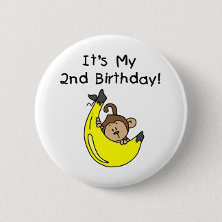 Pojke Monkey på Banana 2:a födelsedagen Knapp