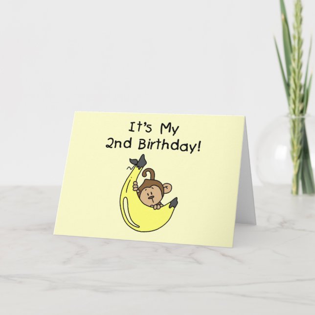 Pojke Monkey på Banana 2:a födelsedagen Kort (Framsida)