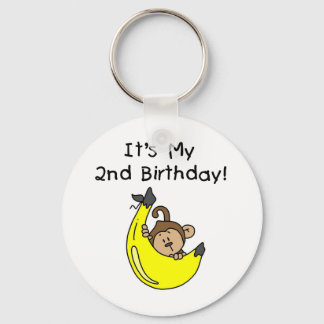 Pojke Monkey på Banana 2:a födelsedagen Nyckelring