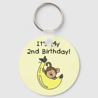 Pojke Monkey på Banana 2:a födelsedagen Nyckelring