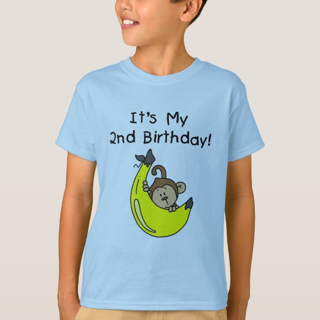 Pojke Monkey på Banana 2:a födelsedagen Tee Shirt (Framsida)