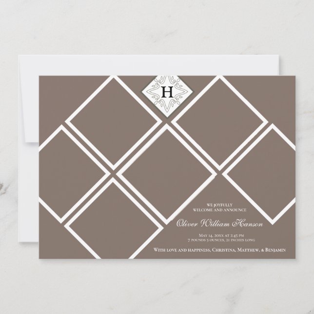 Pojke Multi Photo Neutralt Monogram Meddelande (Framsida)