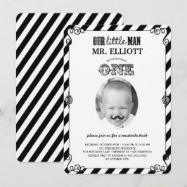 Pojke Mustache 1:a födelsedag Party Foto Inbjudan