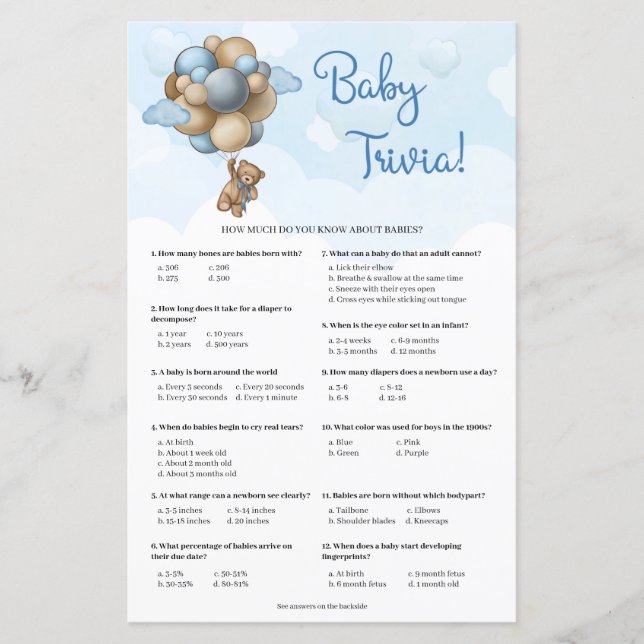 Pojke nalle Blue brunballonger Baby Trivia (Framsida)