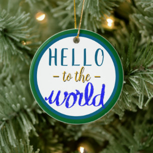 Pojke Namn Hej till World Grönt Blue Julgransprydnad Keramik