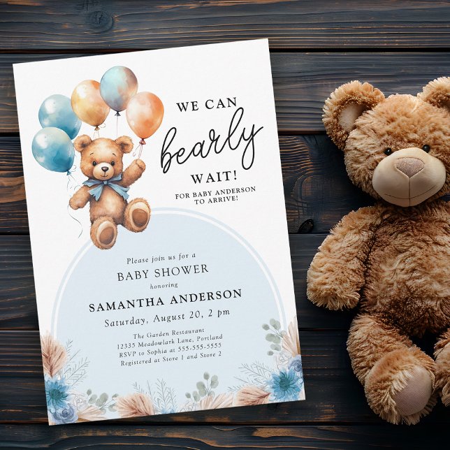 Pojke Nästan Tåla Teddybjörn Boho Barnkalas Inbjudningar (Skapare uppladdad)