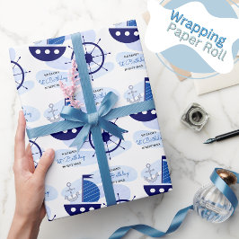 Pojke Nautical Watercolor Navy Blue Presentpapper
