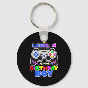 Pojke Nivå 4 Upplåst TV-spel 4-årsdag Gamer Nyckelring