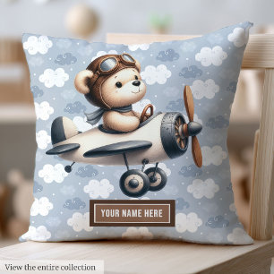 Pojke Nursery Blue Brown Nalle Pillow Kudde