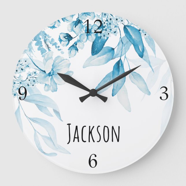 Pojke Nursery Dutch Art Blue Blommigt 10.75-in Stor Klocka (Framsida)