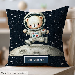 Pojke Nursery Pillow med Astronaut Nalle Kudde