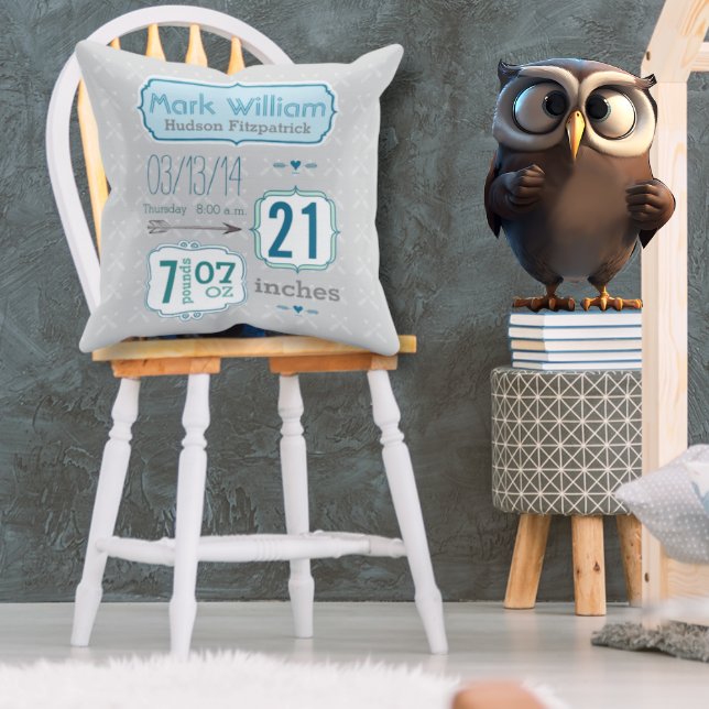 Pojke Nursery Room Baby Stats Pil Mönster Kudde (Skapare uppladdad)