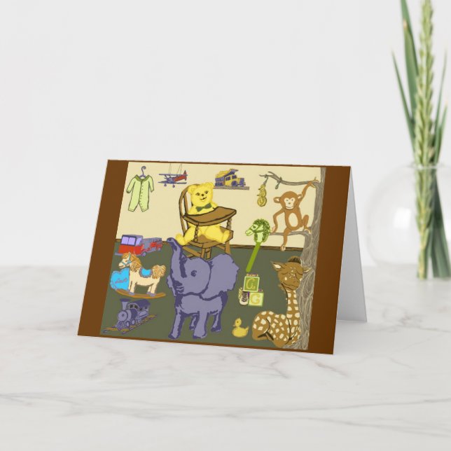 Pojke Nursery Thmet Leksaker Greeting Card Kort (Framsida)