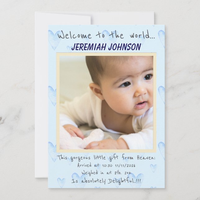 Pojke Nya ankomst Meddelande (Framsida)