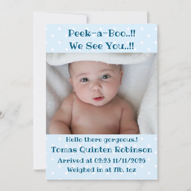 Pojke Nya ankomst Meddelande (Framsida)