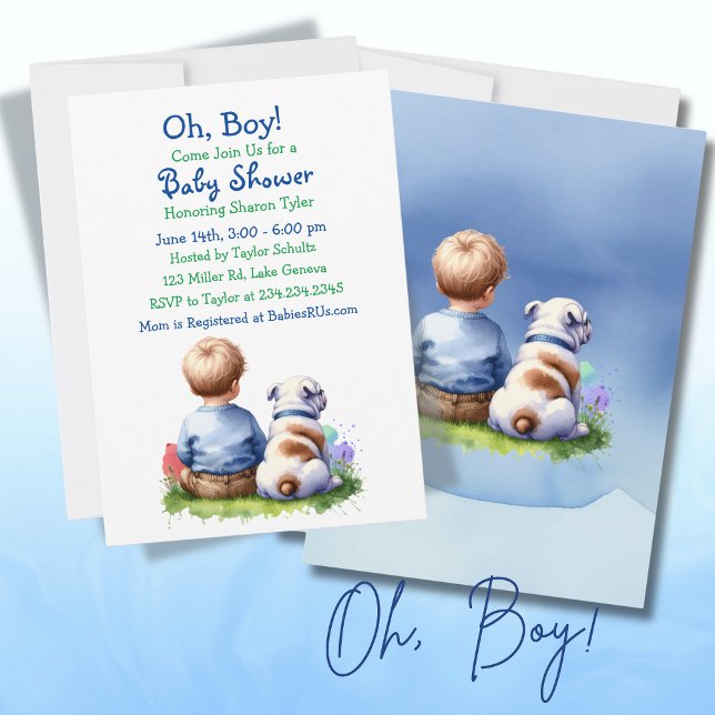 Pojke och Bulldog Baby Shower Inbjudningar (Skapare uppladdad)