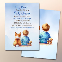 Pojke och hans Corgi Puppy Baby Shower Inbjudningar