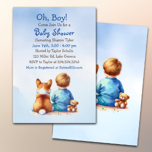 Pojke och hans Corgi Puppy Baby Shower Inbjudningar