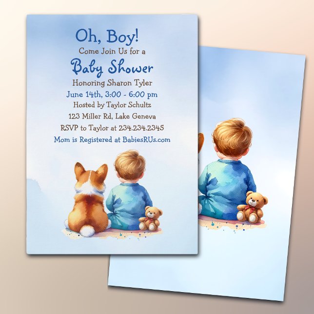 Pojke och hans Corgi Puppy Baby Shower Inbjudningar (Skapare uppladdad)