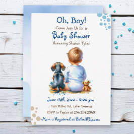 Pojke och hans Dachshund Puppy Baby Shower Inbjudningar