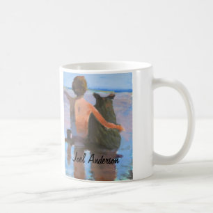 Pojke och hans hund vid den Joel andersson Kaffemugg