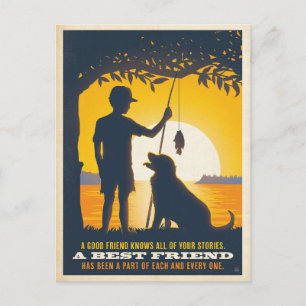 Pojke och hans hund vykort