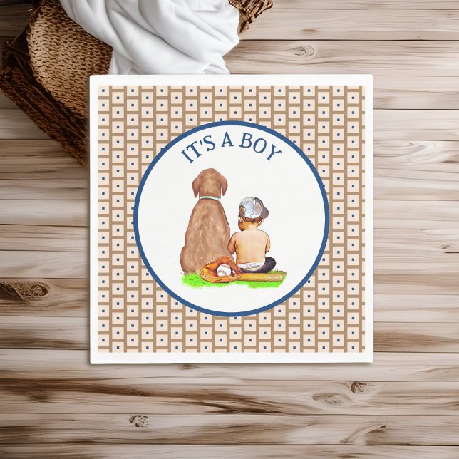 Pojke och Hund Baseball Theta Baby Shower Pappersservett (Skapare uppladdad)