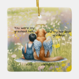 Pojke och hund minnesmärke  julgransprydnad keramik