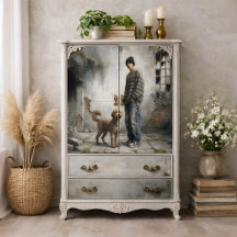 Pojke och hund Mjuk urban lugn Neutral decoupage