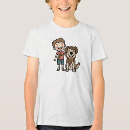 Pojke och hund som leker i lera t shirt