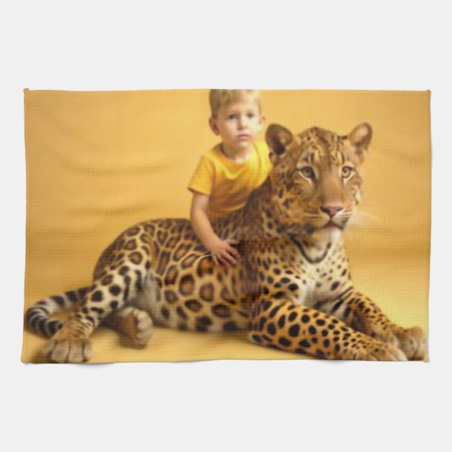 pojke och jaguar kökshandduk (Horisontell)