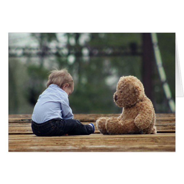 Pojke och nalle hälsningskort (Framsidan Horizontal)