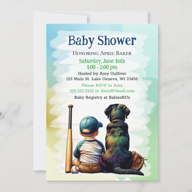 Pojke och Svart lab baskiska, "Thame Baby Shower" Inbjudningar (Framsida)