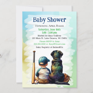 Pojke och Svart lab baskiska, "Thame Baby Shower" Inbjudningar