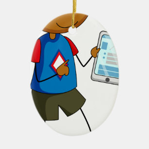 Pojke och tablet julgransprydnad keramik