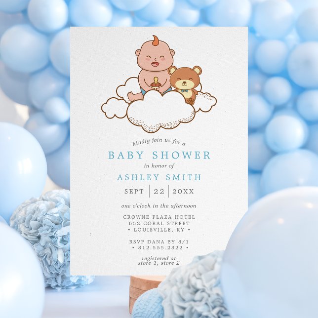 Pojke på Cloud Cute Baby Shower Inbjudningar (Skapare uppladdad)