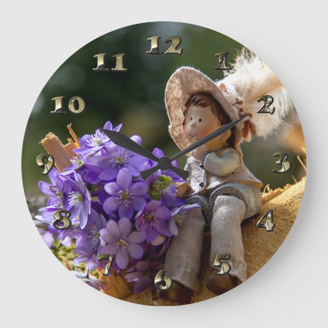 Pojke på logg med blommor stor klocka (Framsida)