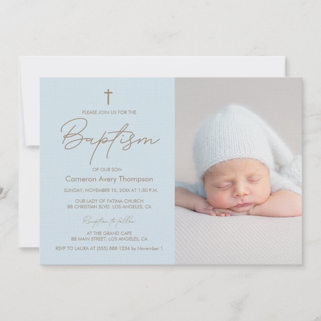 Pojke Photo Baptism Elegant Modern Christening Inbjudningar (Framsida)