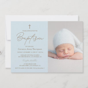 Pojke Photo Baptism Elegant Modern Christening Inbjudningar