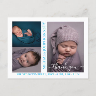 Pojke Photo Collage Script Birth-meddelande Vykort