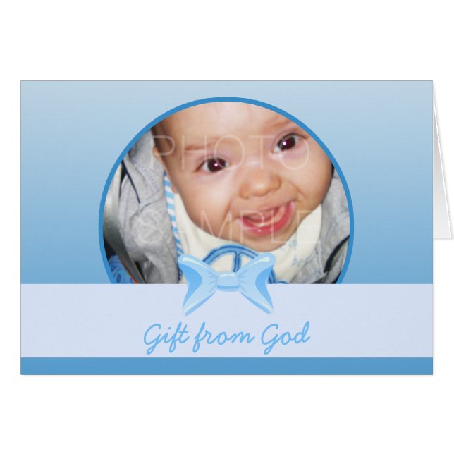 Pojke Photo Gift från gud Blue bow Bible verse Hälsningskort (Framsidan Horizontal)