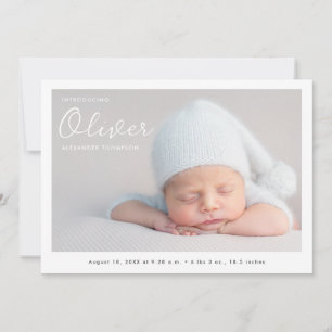 Pojke Photo Modern Namn Script Birth Meddelande