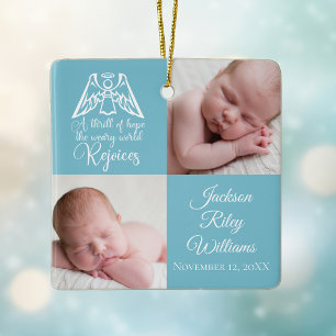 Pojke Photo Rejoice Angel Cute Blue jul Julgransprydnad Keramik