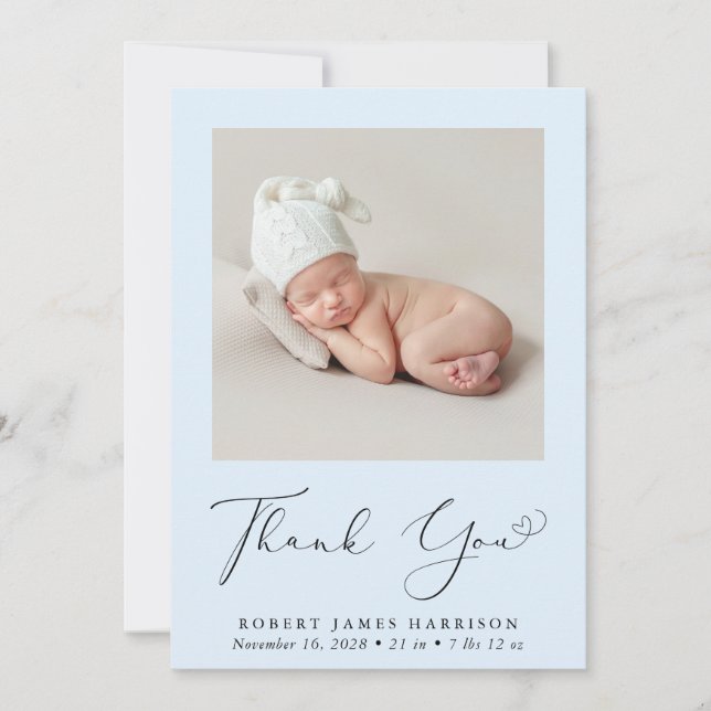 Pojke Photo Tack Blue Birth-meddelande (Framsida)